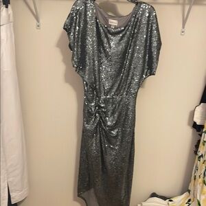 Silver Ruched Asymmetrical Sheath Dress